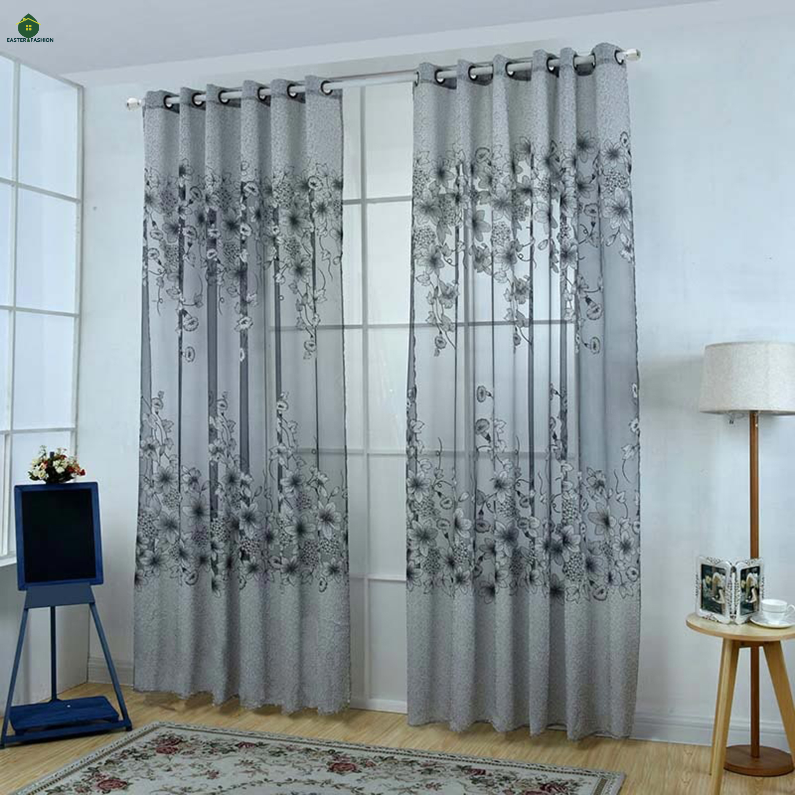 Tulle rèm cửa sổ cửa voan treo lên hoa thêu Rod Pocket Top rèm cửa sổ cho phòng khách cửa trượt lọc ánh sáng