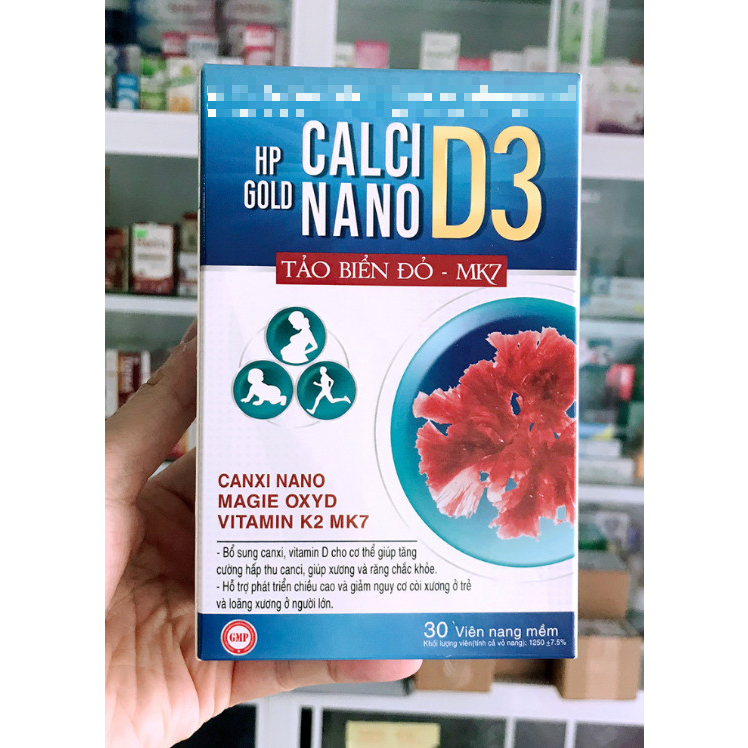 CALCI NANO D3 TẢO ĐỎ HP GOLD Bổ sung canxi, chống còi xương, loãng xương - Hộp 30v