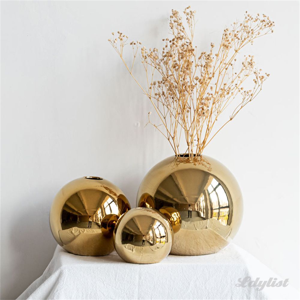 Plating Golden Ball Ceramic Vase Art Hydroponic Vases Nordic Style Flower Pot Home Decoration Ornaments Crafts Festive Gift Living Room Decor