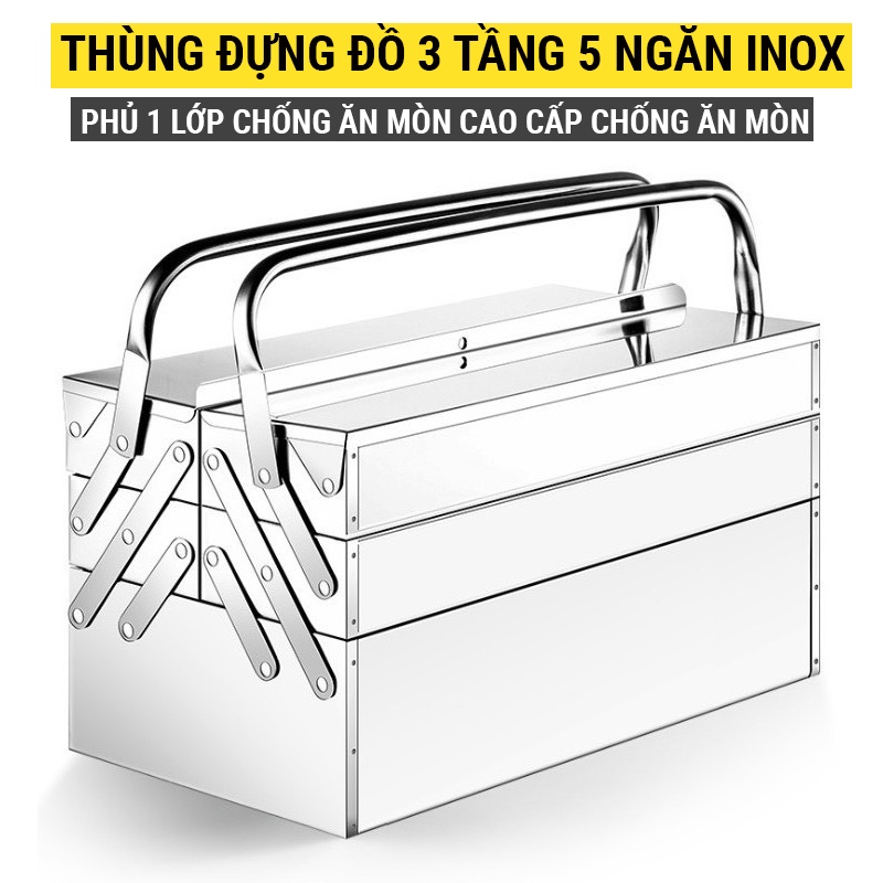 Thùng đựng đồ nghề inox chất lượng cao 3 tầng 5 ngăn