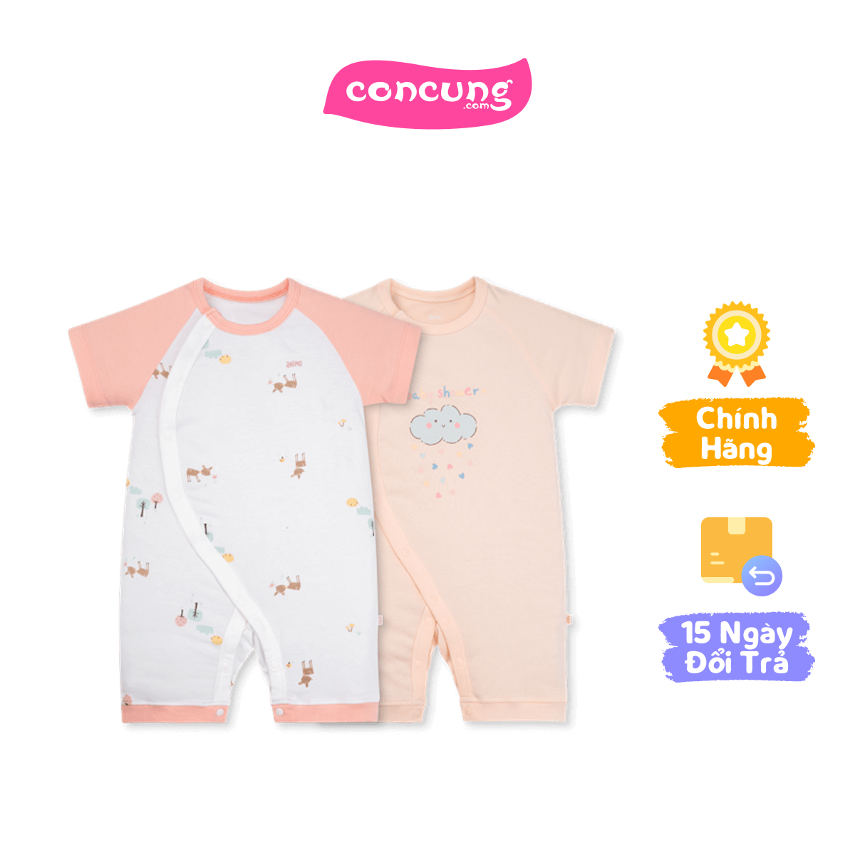 Set 2 Bodysuit kháng khuẩn Modal đùi Animo VD0825019 (9-12M,Hồng-trắng,NN05)