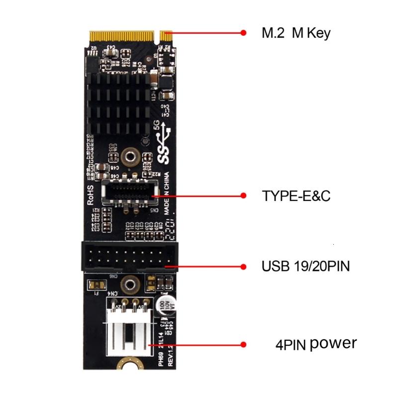 Pcie cơ sở USB 3.1 Bảng điều khiển phía trước Adapter cho M.2 mkey Bo mạch chủ cho phép truyền dữ liệu nhanh chóng và mở rộng kết nối