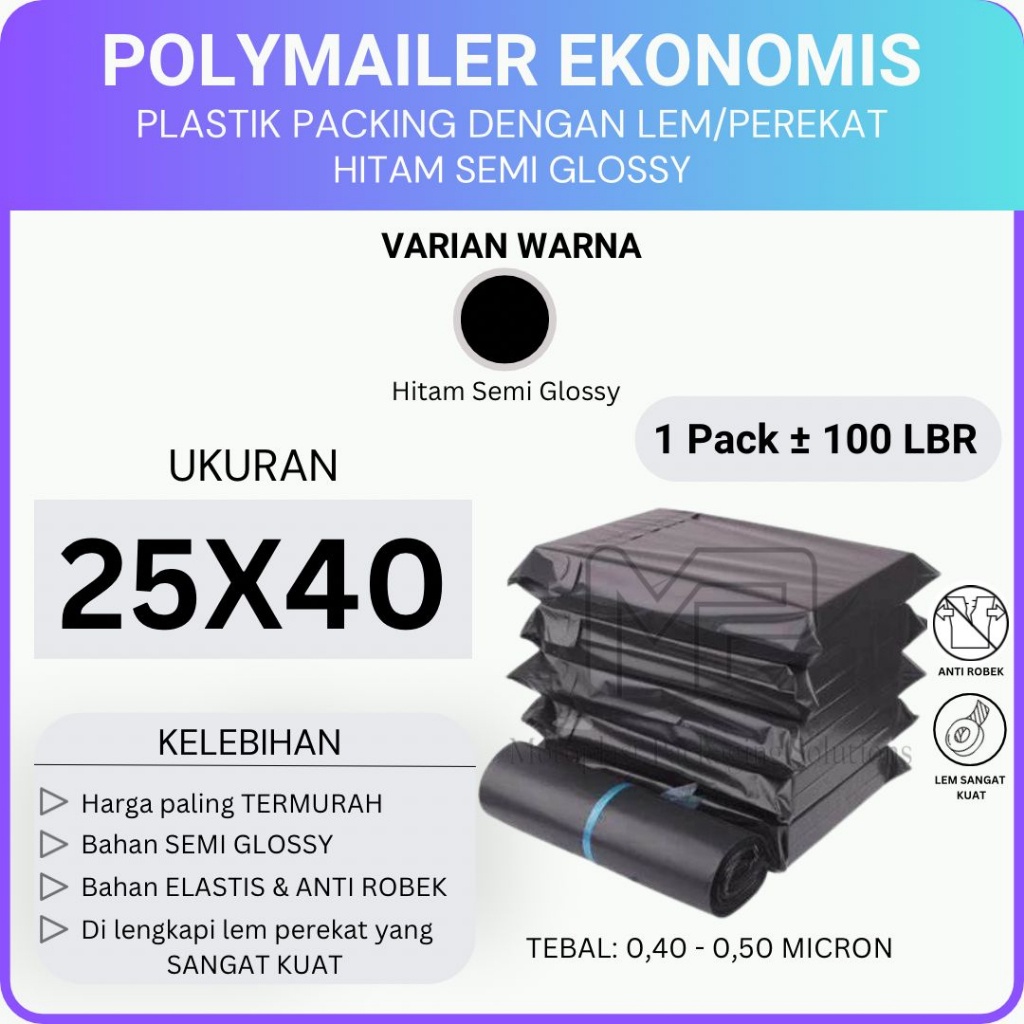 Plastik packing polymailer glossy 25x40 isi 100 lbr