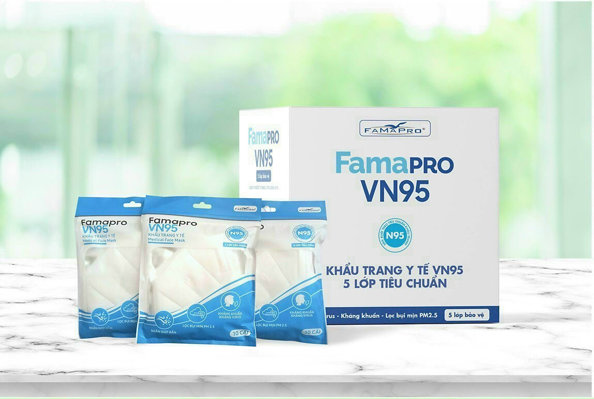 COMBO 10 TÚI 100 CÁI N95 FAMAPRO 5 LỚP Khẩu Trang Y Tế Kháng khuẩn Famapro