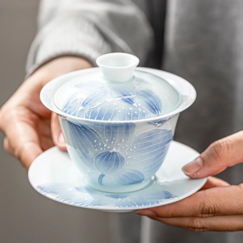 Boutique gốm gaiwan handmade Maker sứ trắng với bìa Bát Bộ ấm trà Trung Quốc phụ kiện nhà tách trà