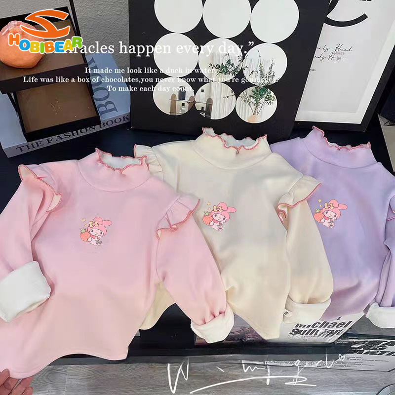 HOBIBEAR Children's lace collar tops Girls' tops Warm flying sleeves baby solid color half turtleneck children's clothing ราคา 118 บาท*ส่งฟรี