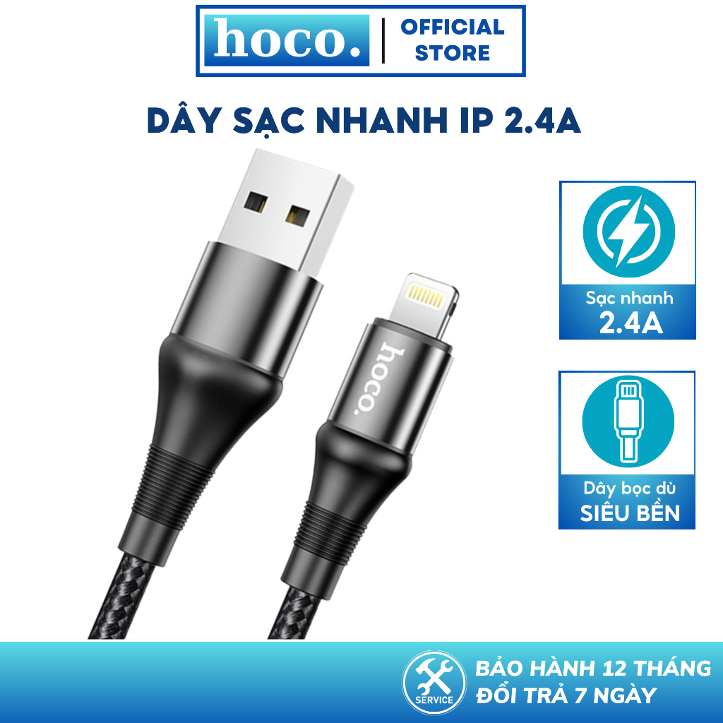 Thu thập voucher giảm 10% - dây sạc nhanh lp hoco sạc nhanh 2.4a 1m cho các dòng điện thoại lp