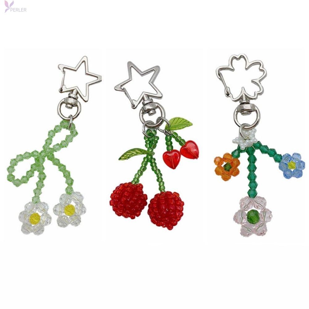 PERLER Đính cườm Móc khóa anh đào Thủ công Pha Lê Móc khóa hình hoa Đồ trang trí ba lô Dễ thương Dây xích điện thoại trang trí điện thoại
