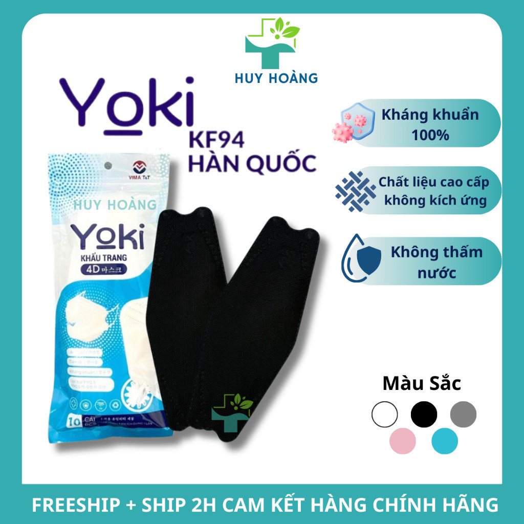 Khẩu Trang KF94 Yoki Kháng Khuẩn Chống Bụi Mịn, khẩu trang 4D 4 Lớp kháng khuẩn chống nắng đủ màu