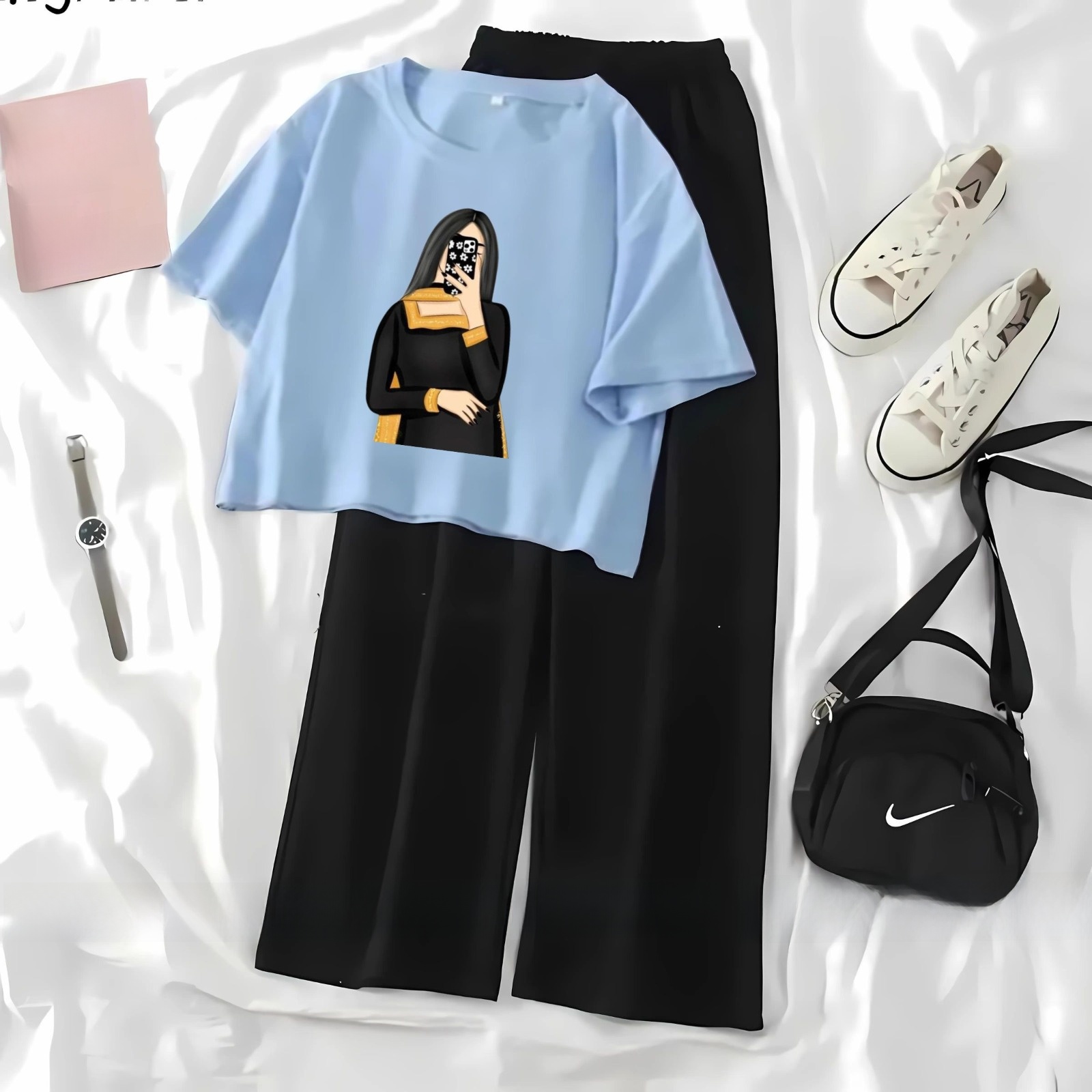 ALISAVER-Trendy Crop Top Suit with Black Flapper Perfect for Women and Girls