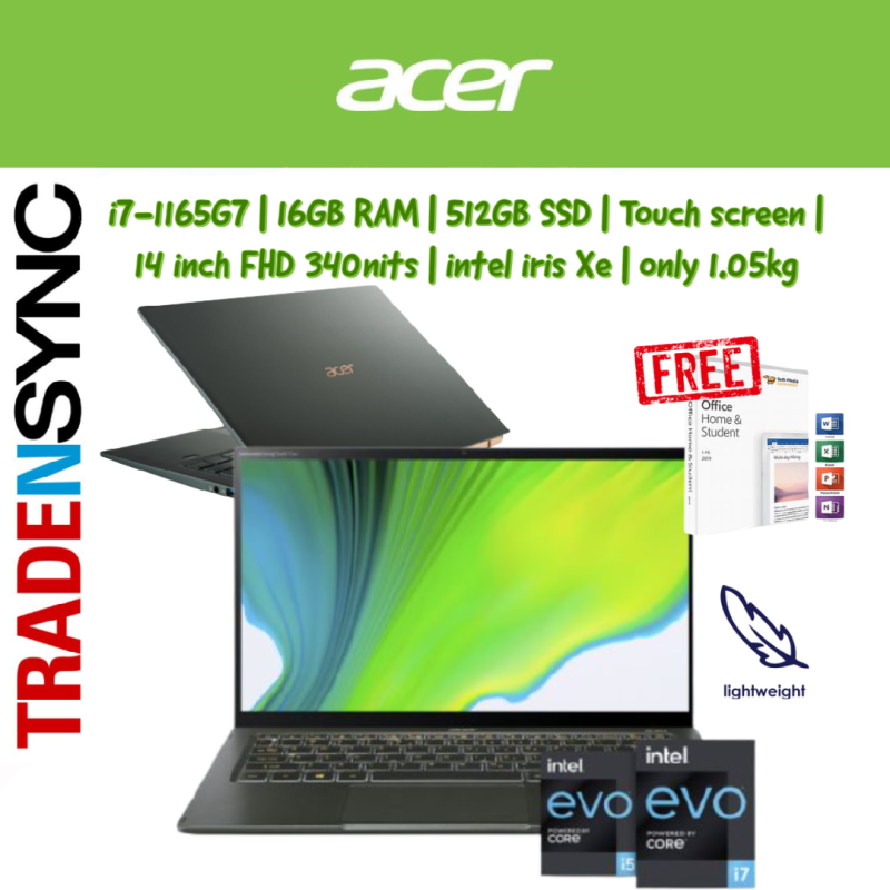 {Pre-load ms office 2019 life-time) Acer Swift 5 (GRN)| SF514-55TA-73GW | Green &Gold | i7-1165G7 | 16GB RAM | 512GB SSD | Touch screen | 14 inch FHD 340nits | intel iris Xe | only 1.05kg | WIFI-6 | 2 YEAR WARRANTY