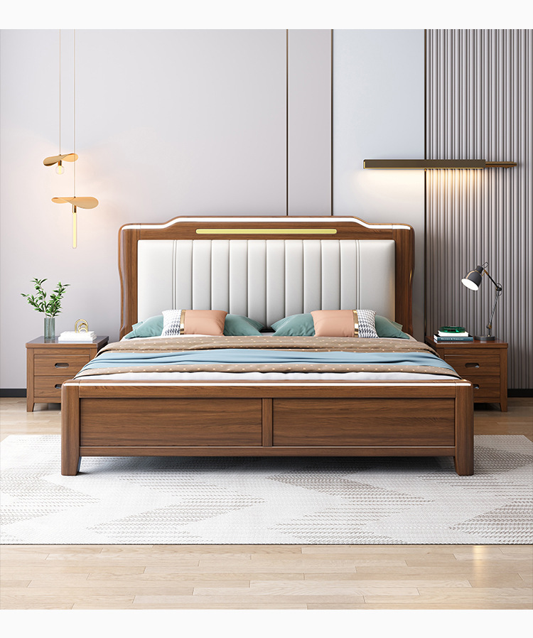Neues goldenes Sandelholzbett im chinesischen Stil, 1,8 m, Doppelbett, Hauptschlafzimmer, 1,5 m Bett, M, leichtes, luxuriöses Schlafzimmermöbelbett