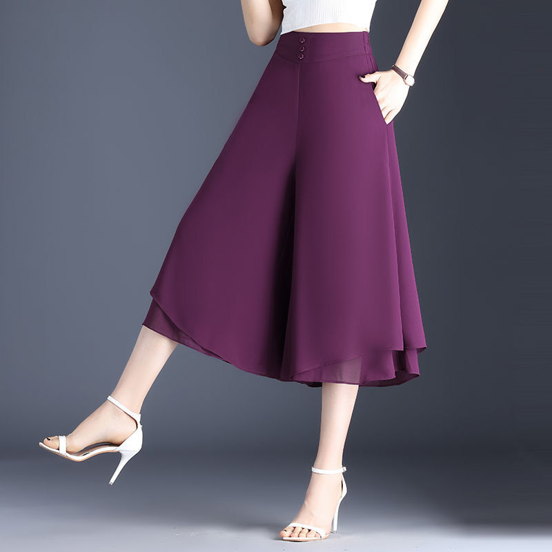 【Sẵn sàng Quần ống rộng quần lửng voan cho nữ quần váy ống đứng dáng rộng quần thường ngày