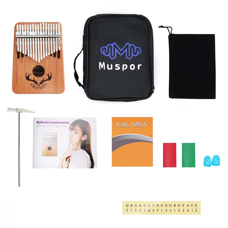 MUSPOR 17 Keys Kalimba Thumb Piano Mahogany Finger Musical Instrument with Learning Book Tune Hammer Malaysia