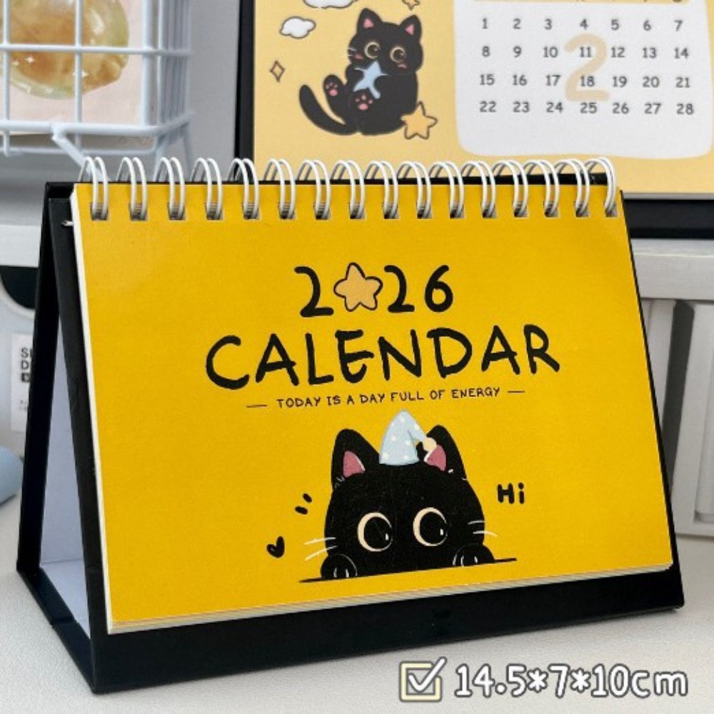 MINIFELE แบบพกพา ปฏิทินตั้งโต๊ะปี 2026 ตกแต่งโต๊ะทำงาน แมวน่ารัก ผู้วางแผนกำหนดการ ง่าย คอยล์ ปฏิทินขนาดเล็ก ของใช้สำนักงานและโรงเรียน