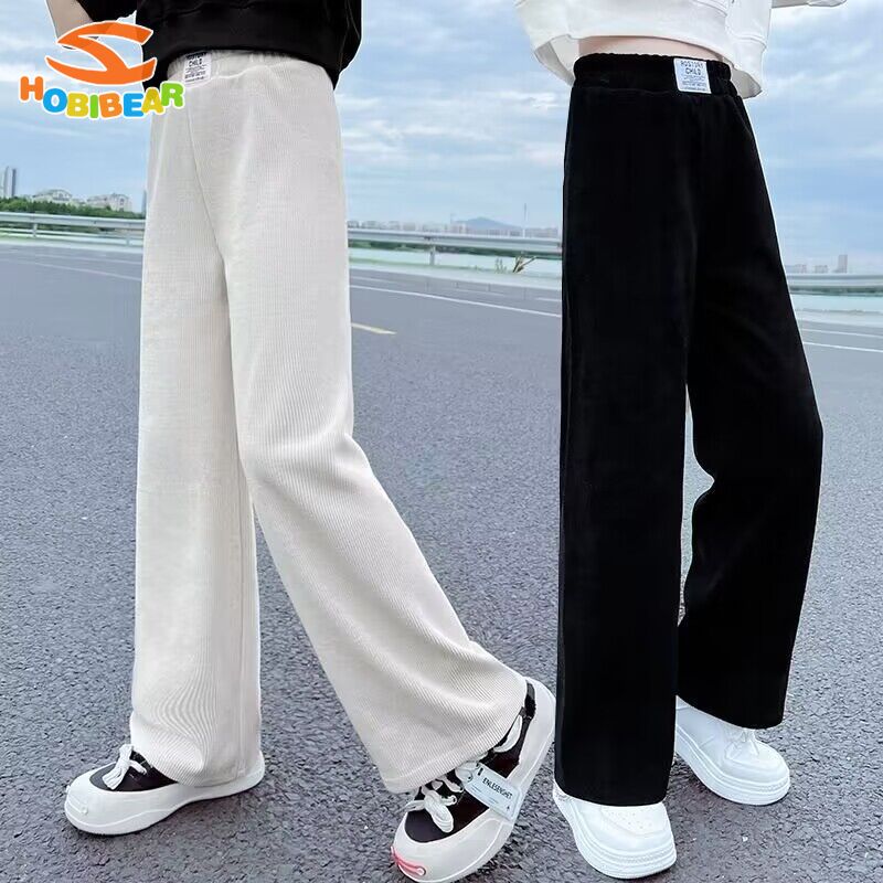 HOBIBEAR Girls' wide-leg pants, casual straight pants for middle-aged and older students, girls' slim and versatile long pants for outerwear ราคา  180 บาท*ส่งฟรี
