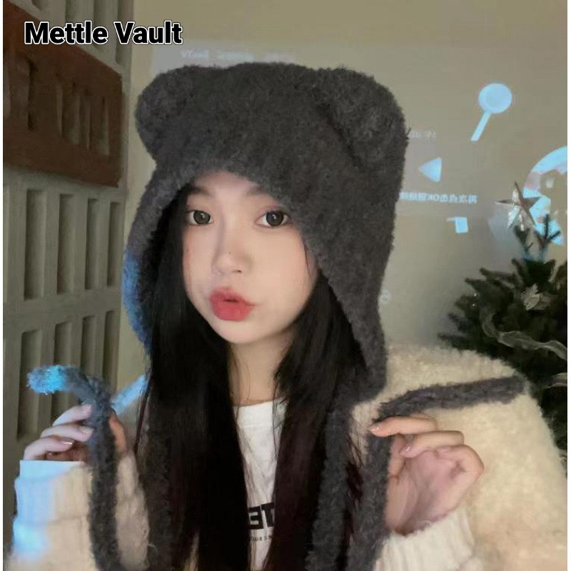 Mettle Vault Guima New autumn and winter cute bear warm hats girls ear protection wool hats Japanese and Korean winter hats all-match knitted hats ราคา 72 บาท*ส่งฟรี