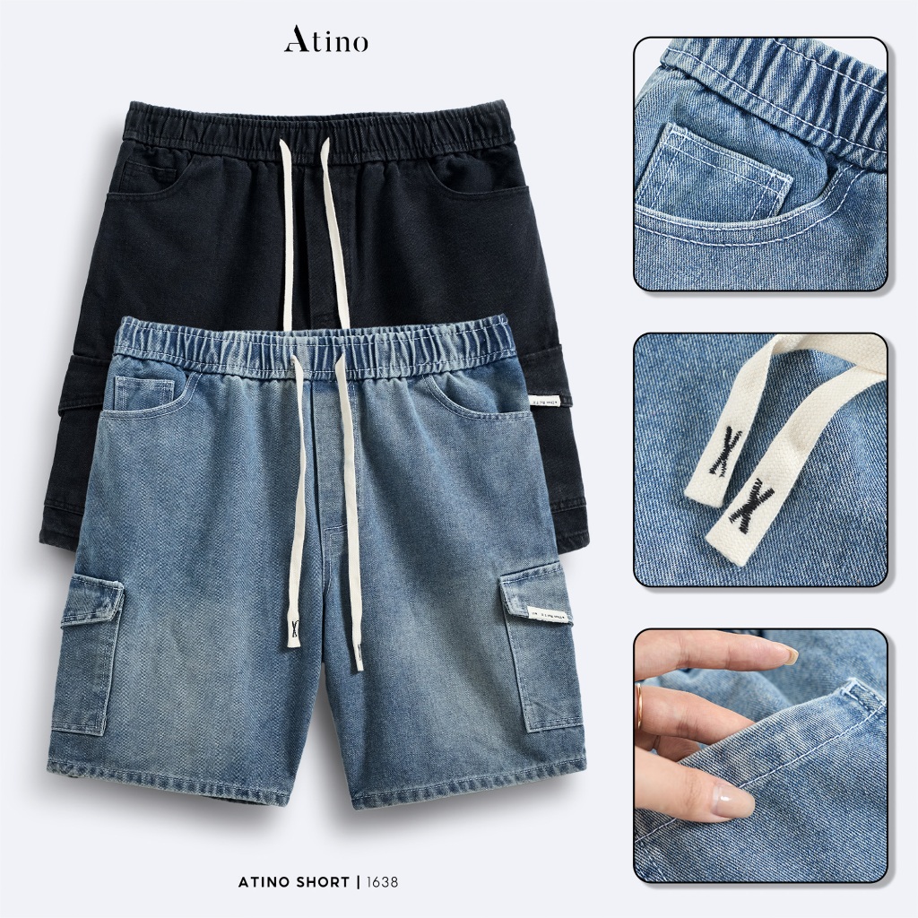 Quần Short Jean Nam Xanh Đen ATINO Chất Liệu Jean Cotton Form Regular-Fit QS.L.2.1638