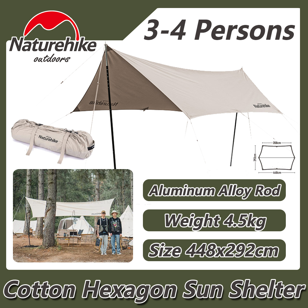 Naturehike Cotton Hexagonal Sun Shelter 3-4 Persons 4.5kg Rain