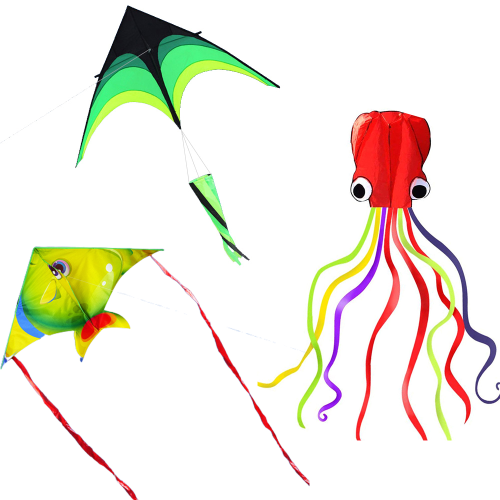 3pcs Kites Toys Delta Kite Tropical Fish Kite Octopus Kite Outdoor Activity Beach Toy