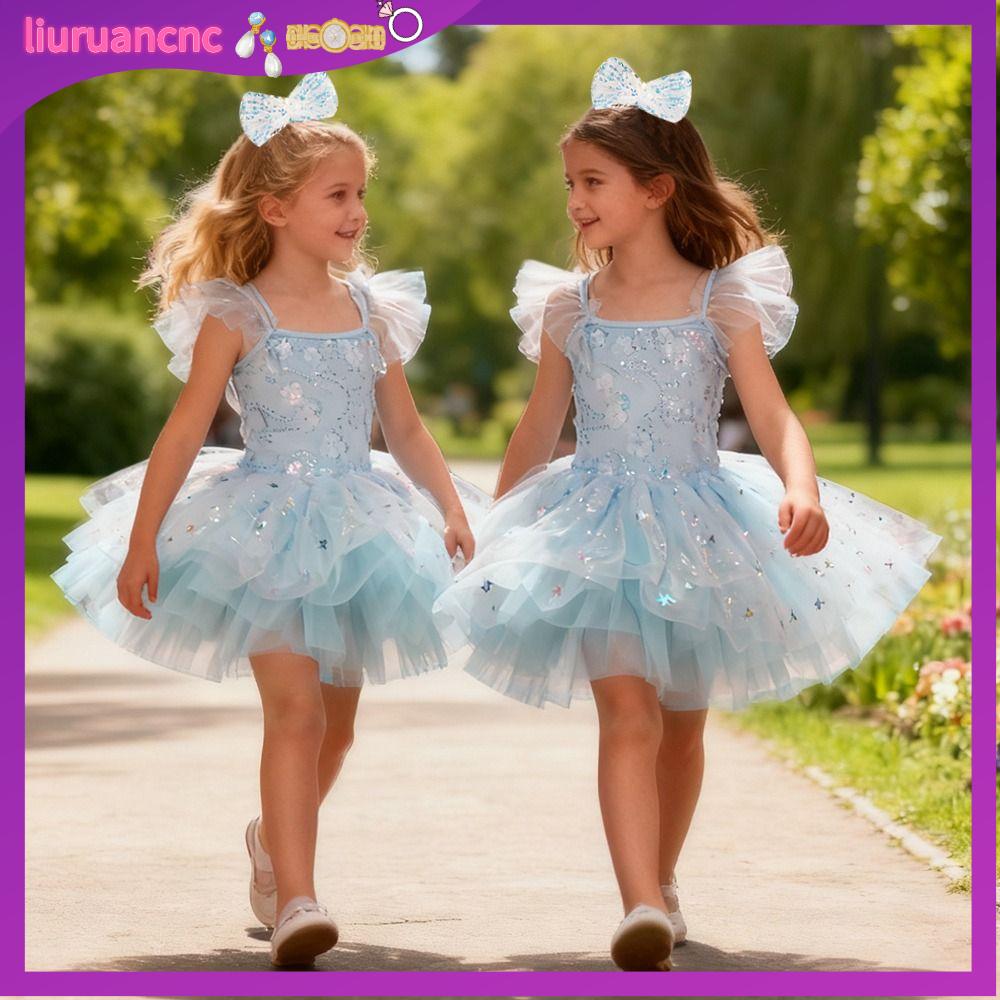 LIURU Đầm sequin Váy ballet cho trẻ em Hiện đại Hoa Váy tutu ballet Thời trang Phồng Quần áo biểu diễn Bé gái