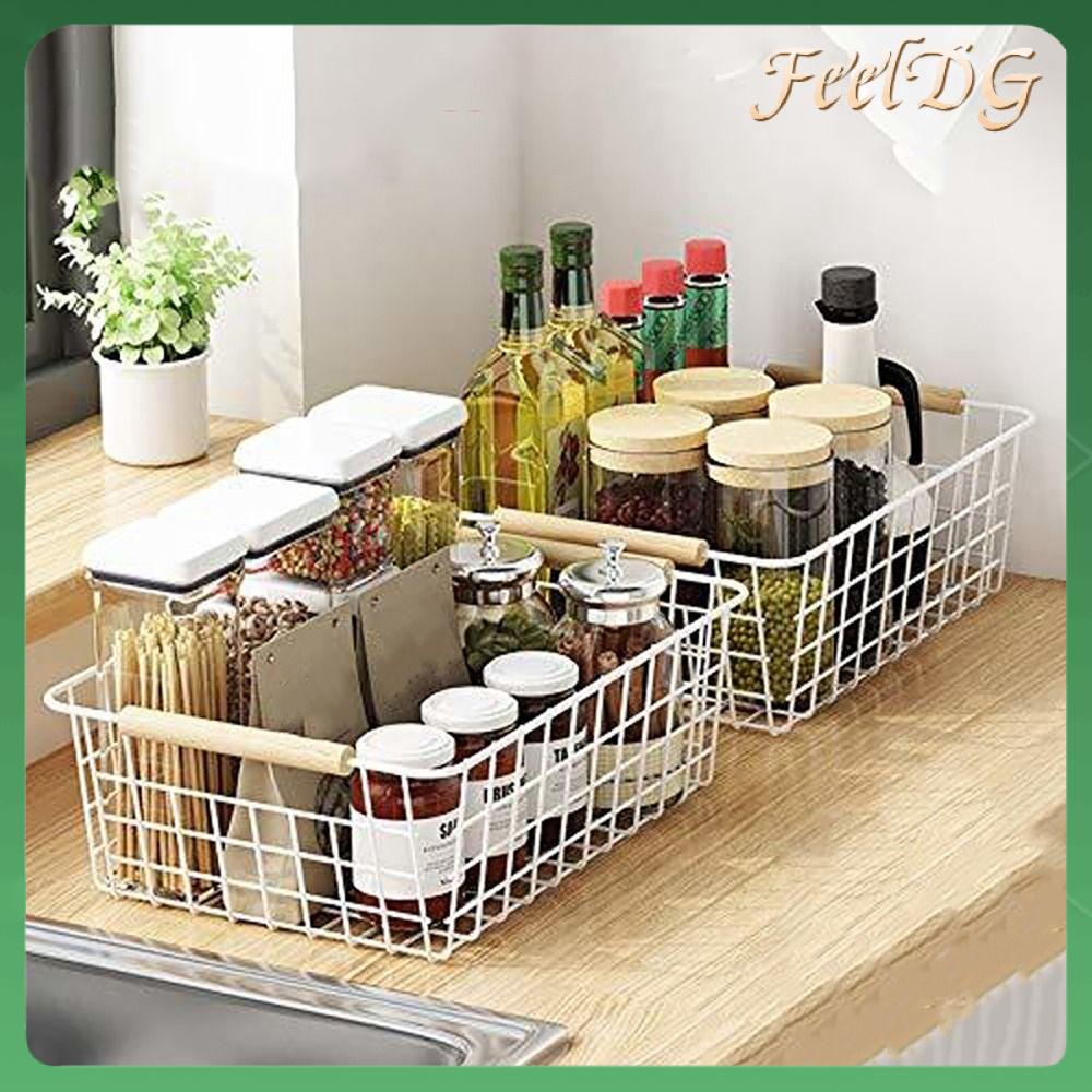 FEELDG  loại Giỏ lưu trữ để bàn Hình chữ nhật Trắng Đen Giá đỡ đồ ăn nhẹ rau củ quả Bền bỉ Dung lượng lớn Hộp đựng đồ linh tinh Dành cho nhà tắm và bếp