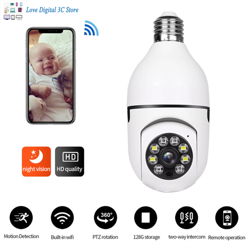 Light Bulb Security Camera 4X Digital Zoom Wifi Outdoor Indoor Light Bulb Camera Motion Detection Easy Installation Compatible For E27 Socket ราคา 221 บาท*ส่งฟรี