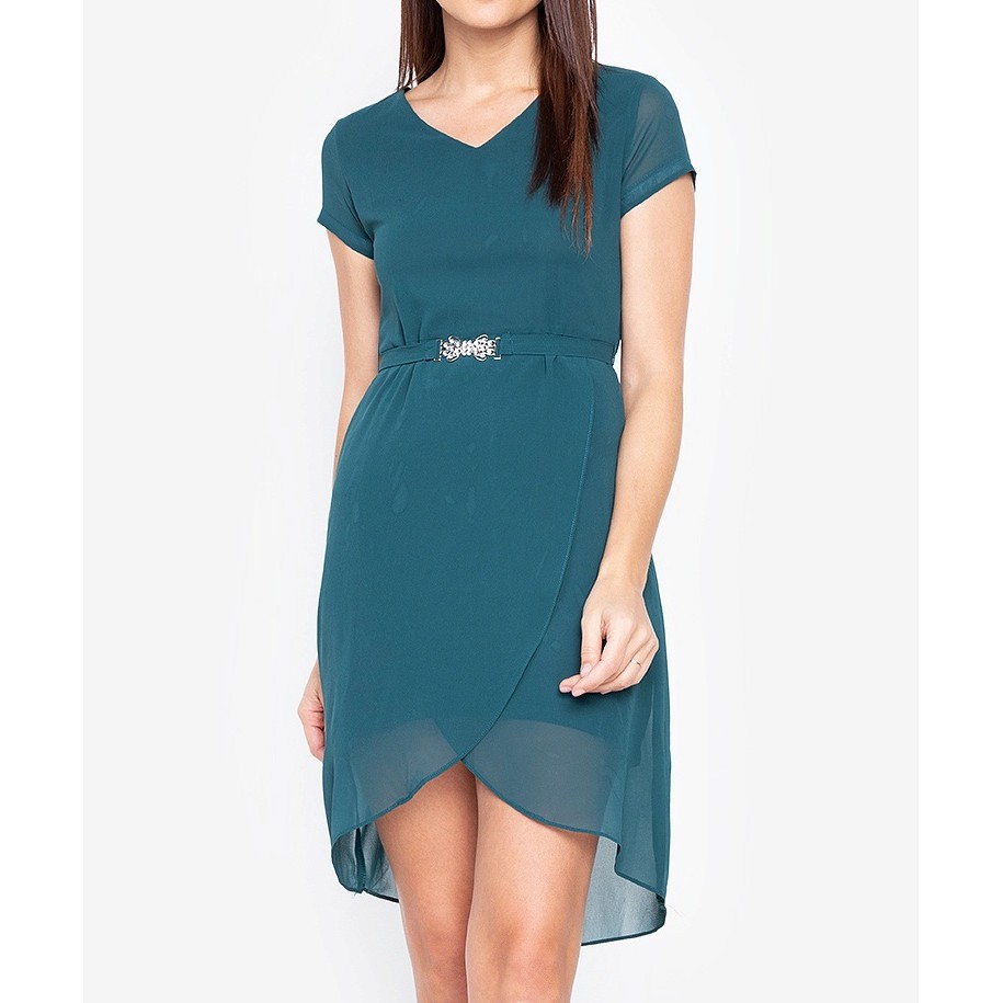 knee length dresses for ladies Moncho Heredia Faux Wrap Pencil Dress, Green main image 1