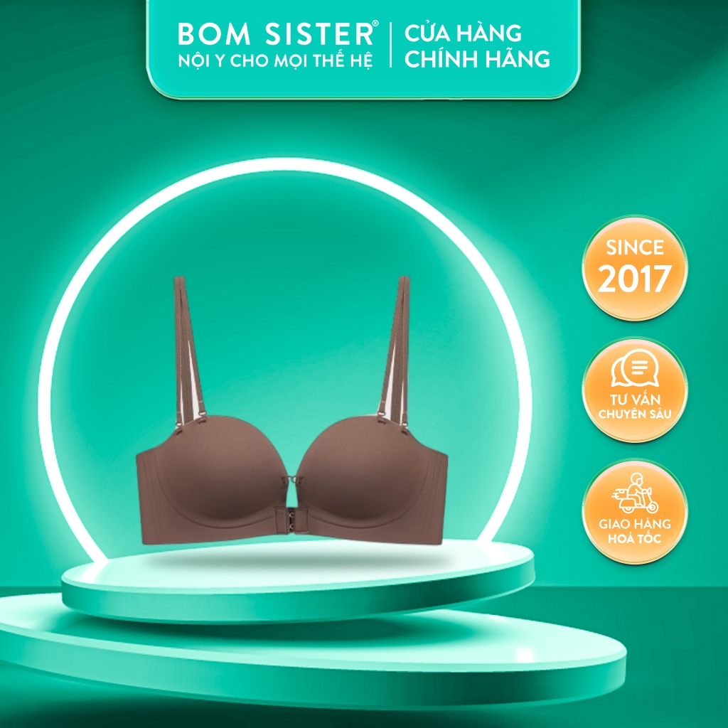 Áo lót cài trước, áo ngực không gọng dây đôi mặc được nhiều kiểu chất su mịn BOM Sister A2075
