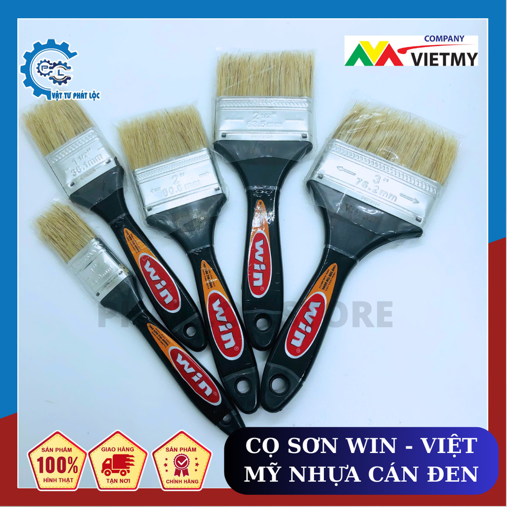 Chổi sơn, cọ sơn, cọ quét sơn WIN VIỆT MỸ Cán đen đủ size - 100% lông heo
