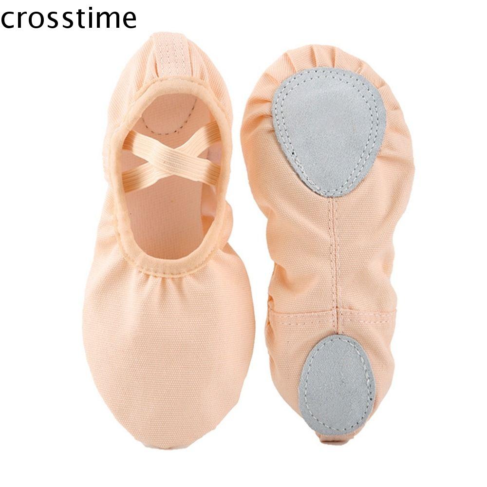 CROSSTIME Dễ thương Đơn giản Chuyên nghiệp Múa ba lê Giày đế bằng mềm Da Vải bố Huấn luyện Trẻ em Giày bé gái Giày khiêu vũ Giày đế bằng Giày Ba lê nữ