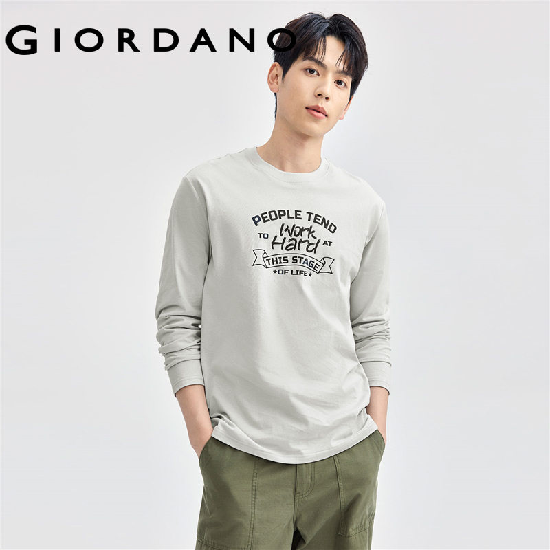 GIORDANO Men T-Shirts 100% Cotton Letter Print Tee Crewneck Long Sleeve Relaxed Simple Basic Fashion Casual Tshirts 13094790 ราคา 543 บาท*ส่งฟรี