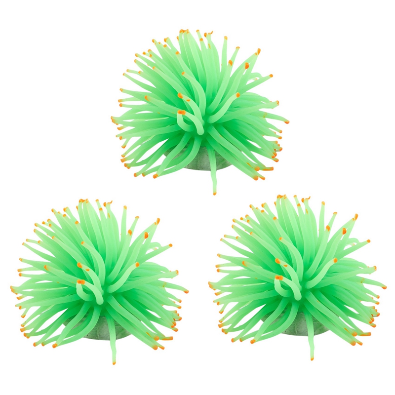 (URXN) 3X Aquarium Decorative Green Silicone Sea Fish Tank Ornament