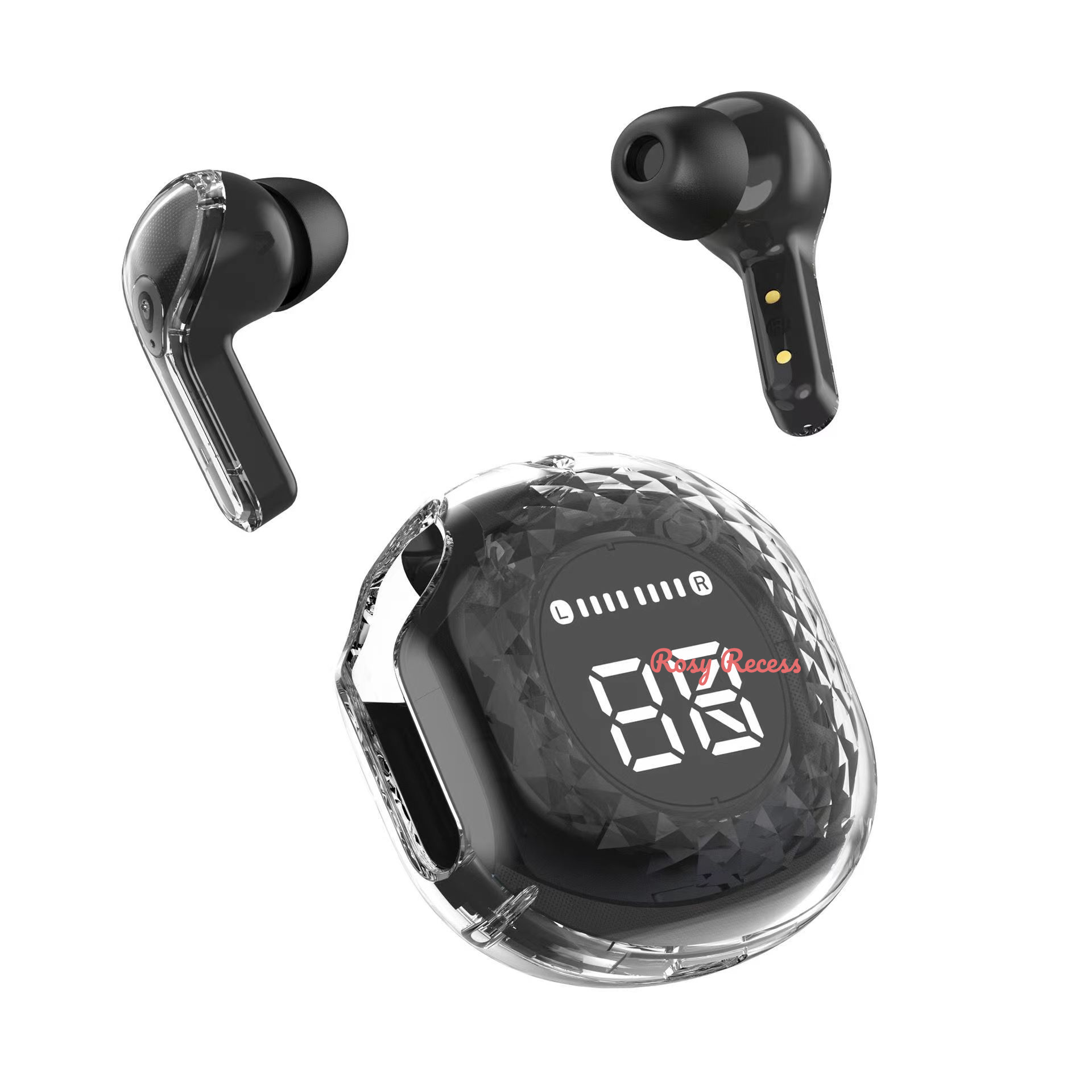 Rosy Recess Hồng hốc tai nghe bluetooth trong suốt Màn hình hiển thị kỹ thuật số TWS Tai nghe không dây Bluetooth Tai nghe bluetooth air39 bluetooth không dây trực tiếp tại xưởng tinh thể tai nghe