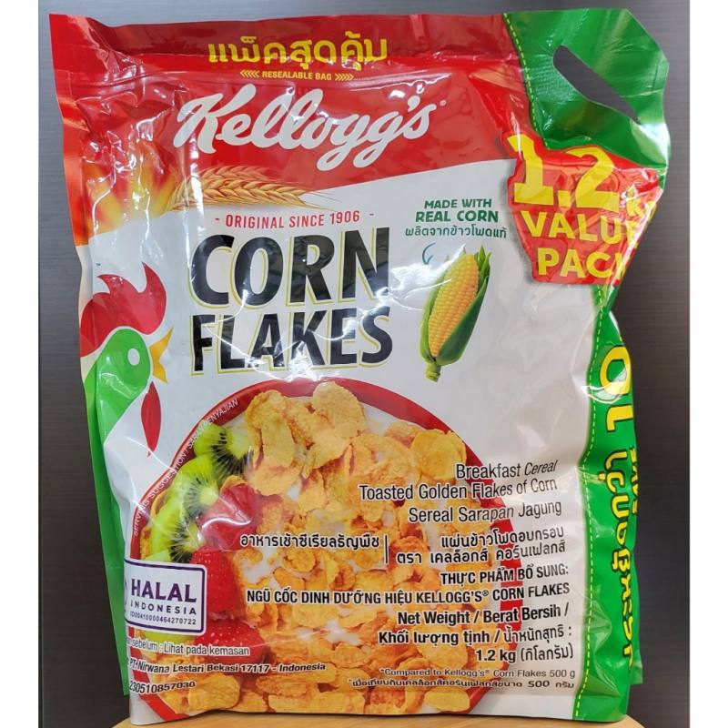 KELLOGGS - SIZE VL 1.2 Kg - NGŨ CỐC DINH DƯỠNG / THÁI LAN / Value Pack Corn Flakes with Real Corn (HALAL)