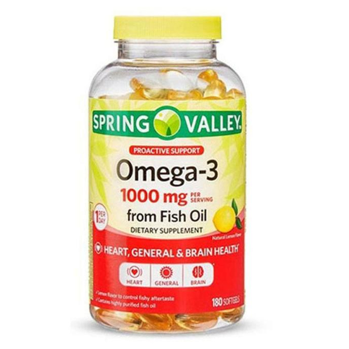 Viên uống bổ sung dầu cá vị chanh Spring Valley Omega-3 1000mg from Fish Oil (645 EPA /310 DHA) -  mang tới độ hoàn thiện tốt về thành phần sản phẩm. Với sự cải thiện cho sức khỏe đến từ lượng đầu cá với tỉ lệ hoàn thiện 645mg EPA + 310mg DHA kết hợp cùng