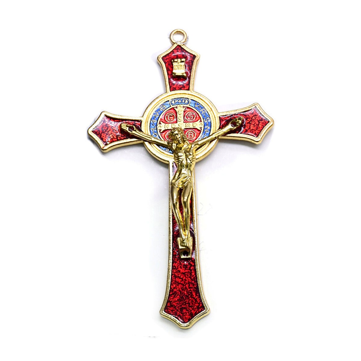 【Versatile】 Saint Benedict Benedictine Red Enamel 4.7X2.7 Inch Protection Wall Crucifix Cross Catholic San Benito Medalla Prayer Decoration