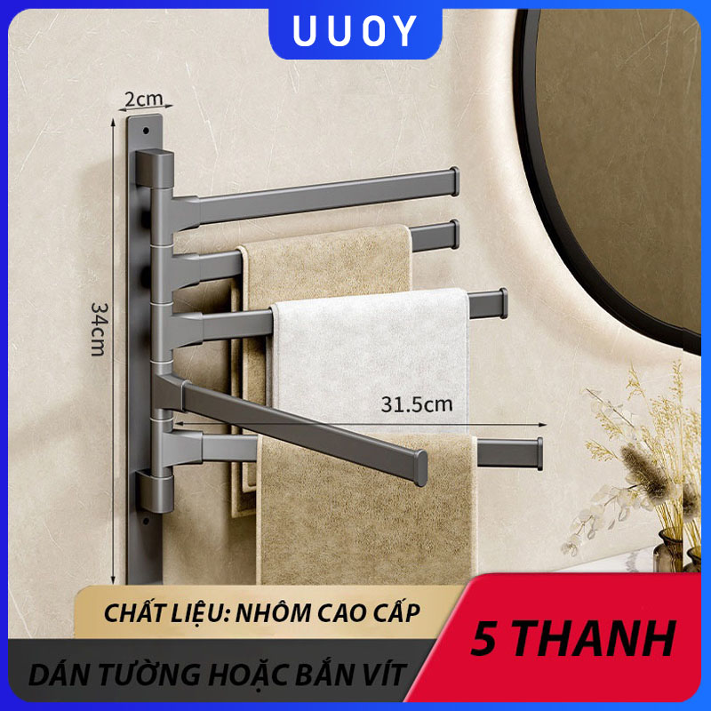 Giá Đỡ Treo Khăn Xoay 180 Độ MOTI, Thanh Treo Khăn Bằng Nhôm Không Gỉ Siêu Nhẹ Gắn Tường Tháo Lắp Tiện Lợi