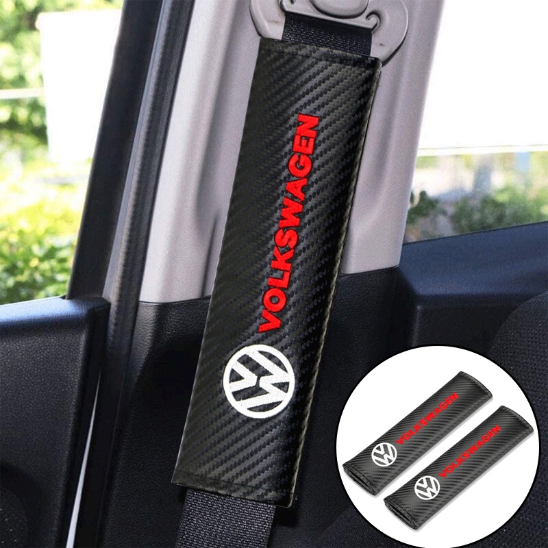 2pcs Volkswagen miếng bọc dây an toàn trên xe hơi sợi Carbon cho Golf MK6 MK7 Polo Jetta Bọ Cánh Cứng Passat Scirocco TIGUAN CC Vento