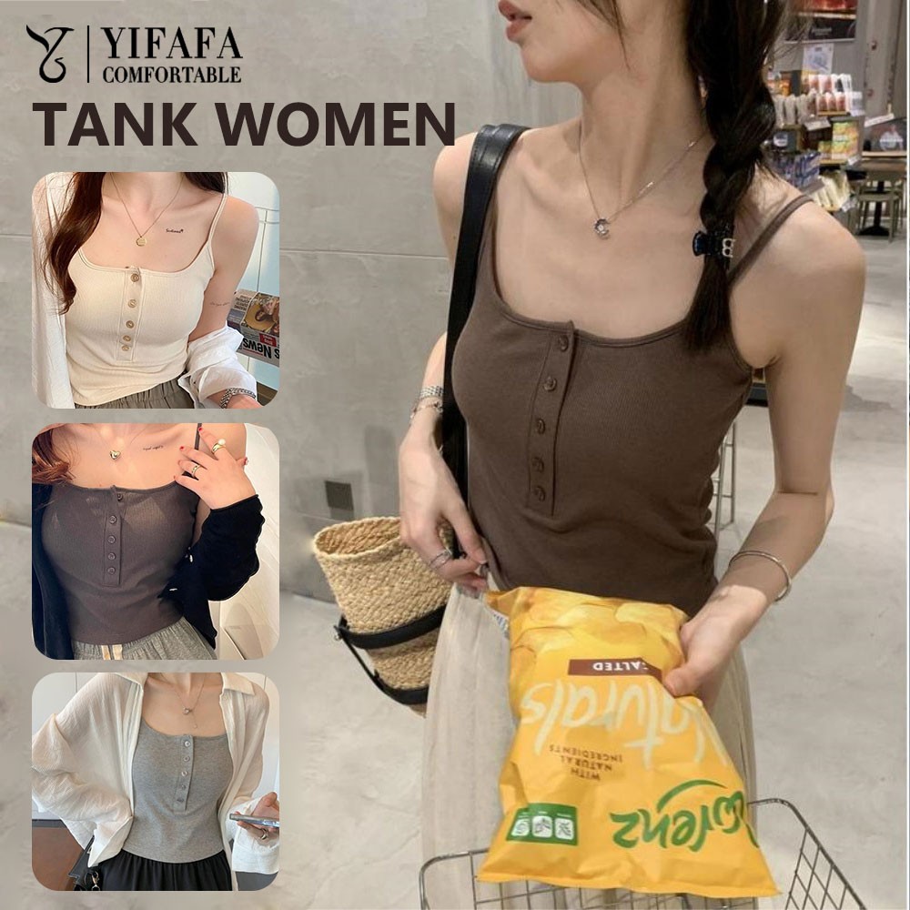 YIFAFA COD Women's single shoulder strap shirt, cute, button up, sponge stitched, transparent and comfortable, soft fabric, happy girl ราคา 79 บาท*ส่งฟรี