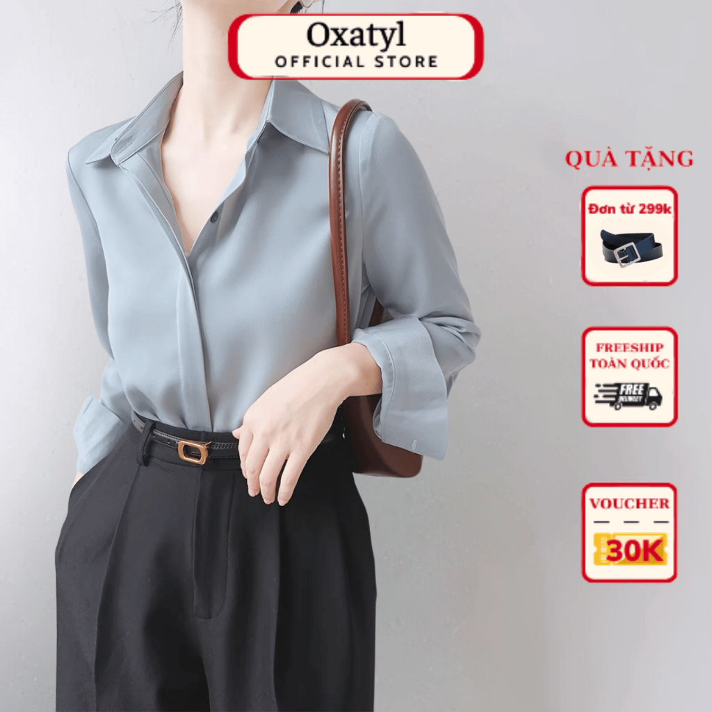 Áo sơ mi nữ dài tay lụa Qeen cao cấp vải dày mềm rủ không nhăn fom áo rộng A57