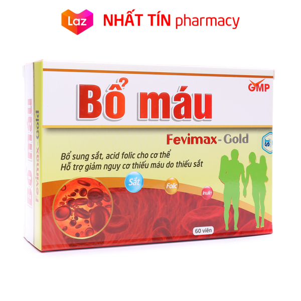 Viên uống Bổ máu Fevimax Gold bổ sung Sắt, Acid Folic cho người thiếu máu, phụ nữ mang thai và cho con bú - Hộp 60 viên - NHẤT TÍN PHARMA