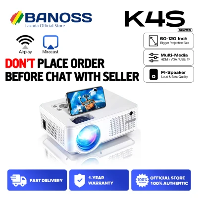 [2021 NEW] BANOSS K4S WiFi Wireless Mirroring LED Mini Projector 1080P 3000 Lumens 4K Multi-media HDMI VGA USB TFcard Projectors