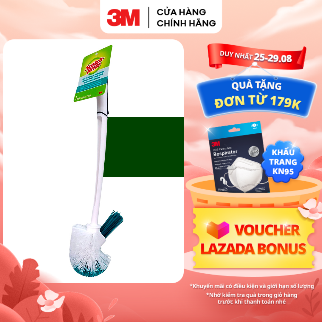Cọ toilet 2 đầu chổi 3M™ Scotch-Brite™, chống trầy, đầu cọ dễ thay mới, 1 cây, Giúp làm sạch mọi ngóc ngách của bồn cầu