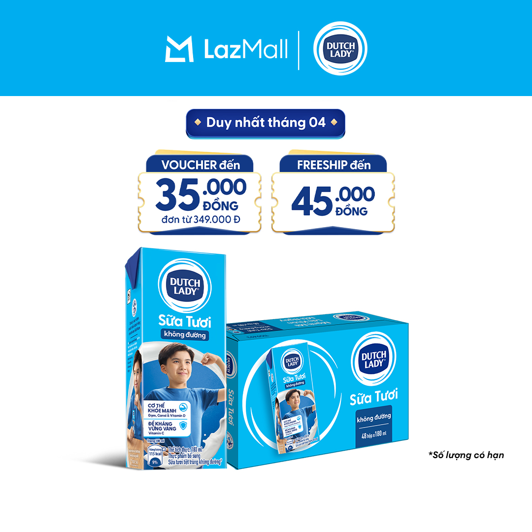 Thùng 48 Hộp Sữa Tươi Tiệt Trùng Dutch Lady Cô Gái Hà Lan Không Đường 180ml (48x180ml)