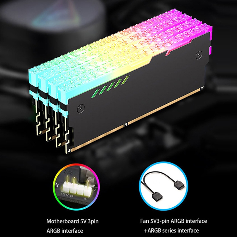【Latest model】5V 3Pin RAM Heatsink Aura Sync DDR4 DDR3 Memory Heat Sink with Thermal Silicone Pad for Desktop Computer PC Memory