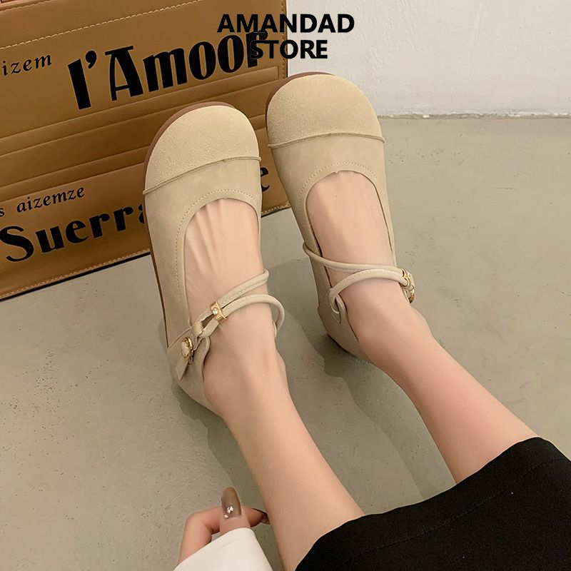 QiaoYiLuo Women's Shoes round Toe Buckle Soft and Comfortable Retro Style Mary Jane Shoes ราคา 437 บาท*ส่งฟรี