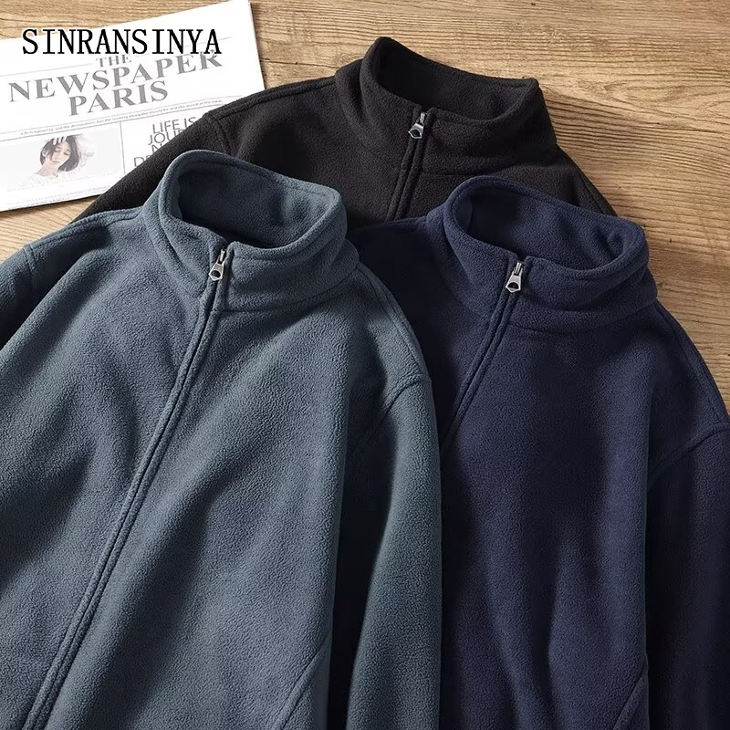 2024 Mùa Thu nam mới mùa đông Của Giản Dị Đứng Cổ Áo Lông Cừu Zip-up Áo Khoác, Ấm Áp vừa rộng áo khoác thời trang Cho Thanh Niên