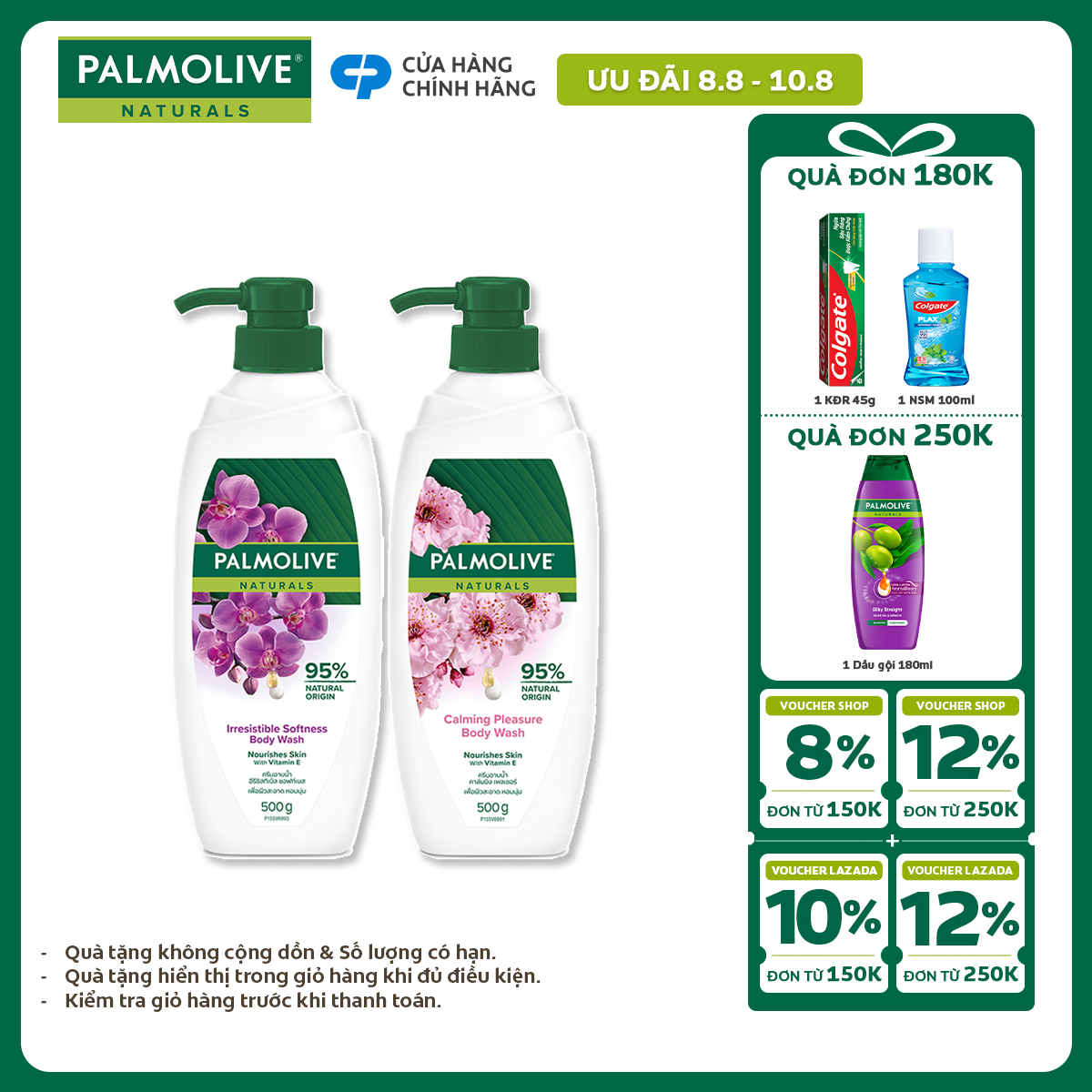 [Chỉ 20H 7-10.8_X2 Voucher giảm 24%] Bộ 2 Sữa tắm Palmolive dưỡng ẩm chiết xuất thiên nhiên dưỡng da ẩm mịn 500gx2 - Hoa Lan và Hoa Anh Đào