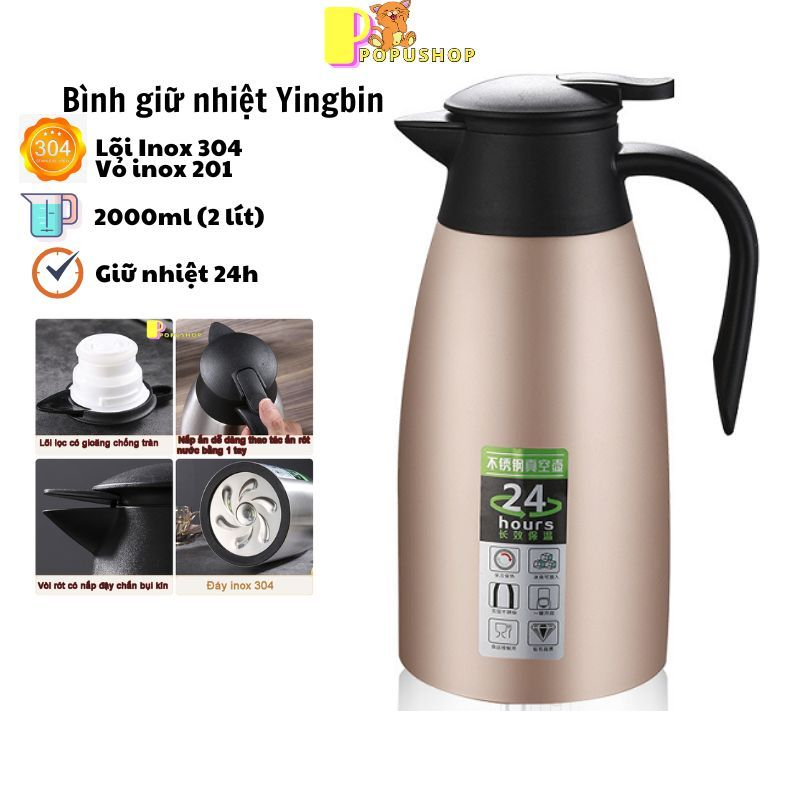 Bình giữ nhiệt inox 304 cỡ lớn chính hãng Yingbin giữ nhiệt 24h phích giữ nhiệt inox 304 bình ủ trà 